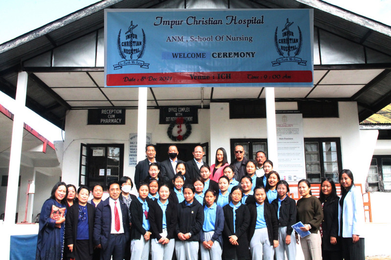 The first batch of ANM students at the Impur Christian Hospital (ICH) and others pose for lens during a formal welcome ceremony held on December 8. (Photo Courtesy: ABAM)